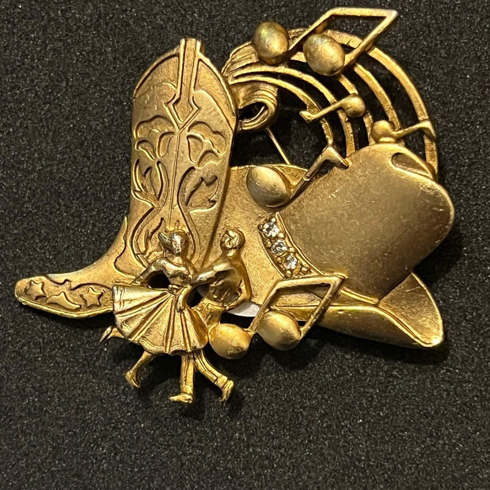 Vintage Cowboy cowgirl dancing brooch pin A.J. C signed Cowboy Hat Cowboy boot